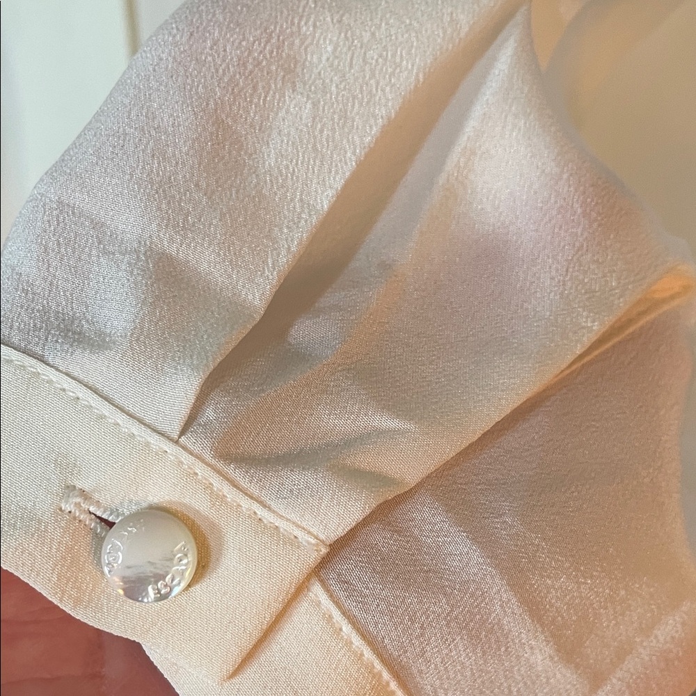 Escada 100% Silk Cream Tie-Neck Long Sleeve Blouse - Picture 10 of 14